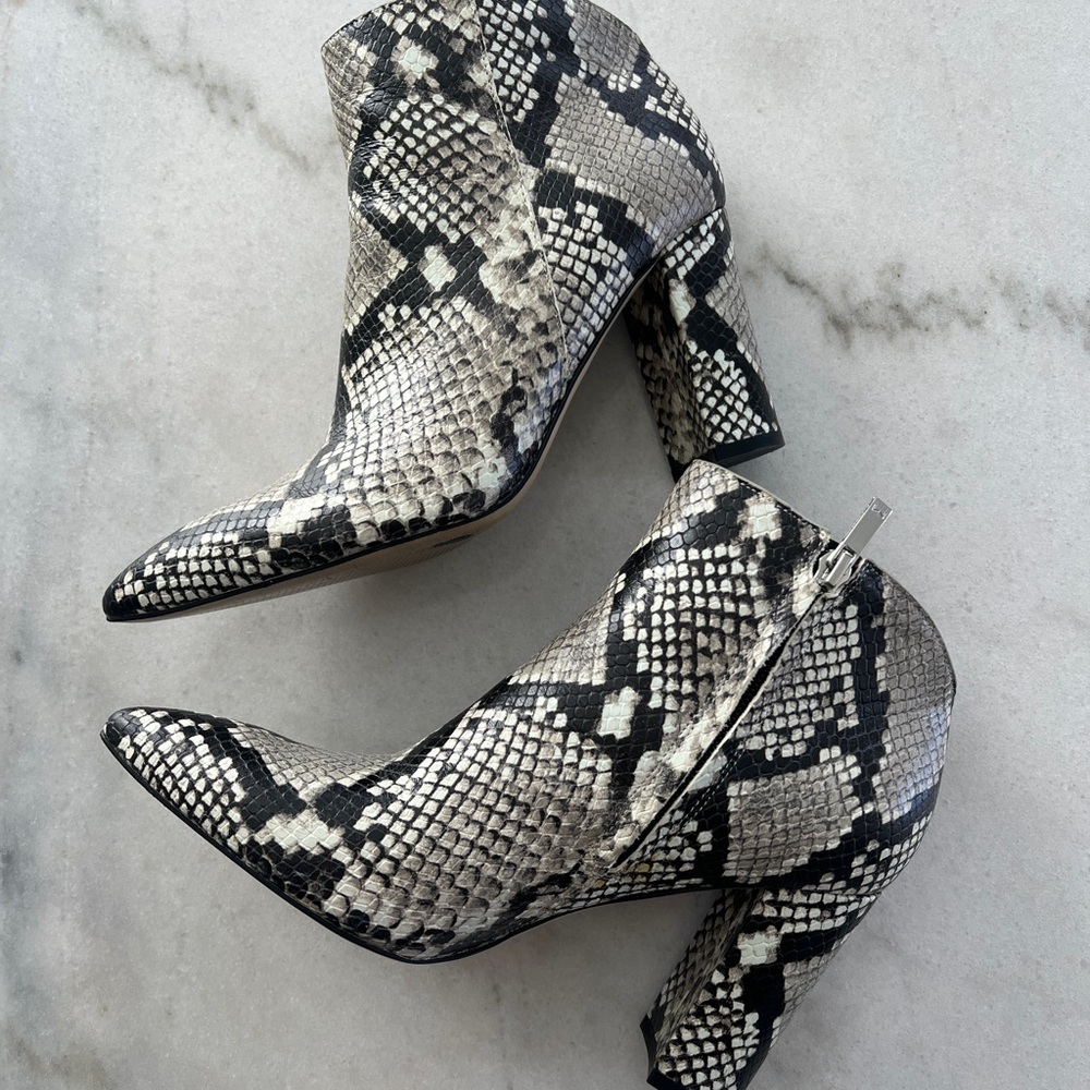 Snakeskin Ankle Boots - Black and White